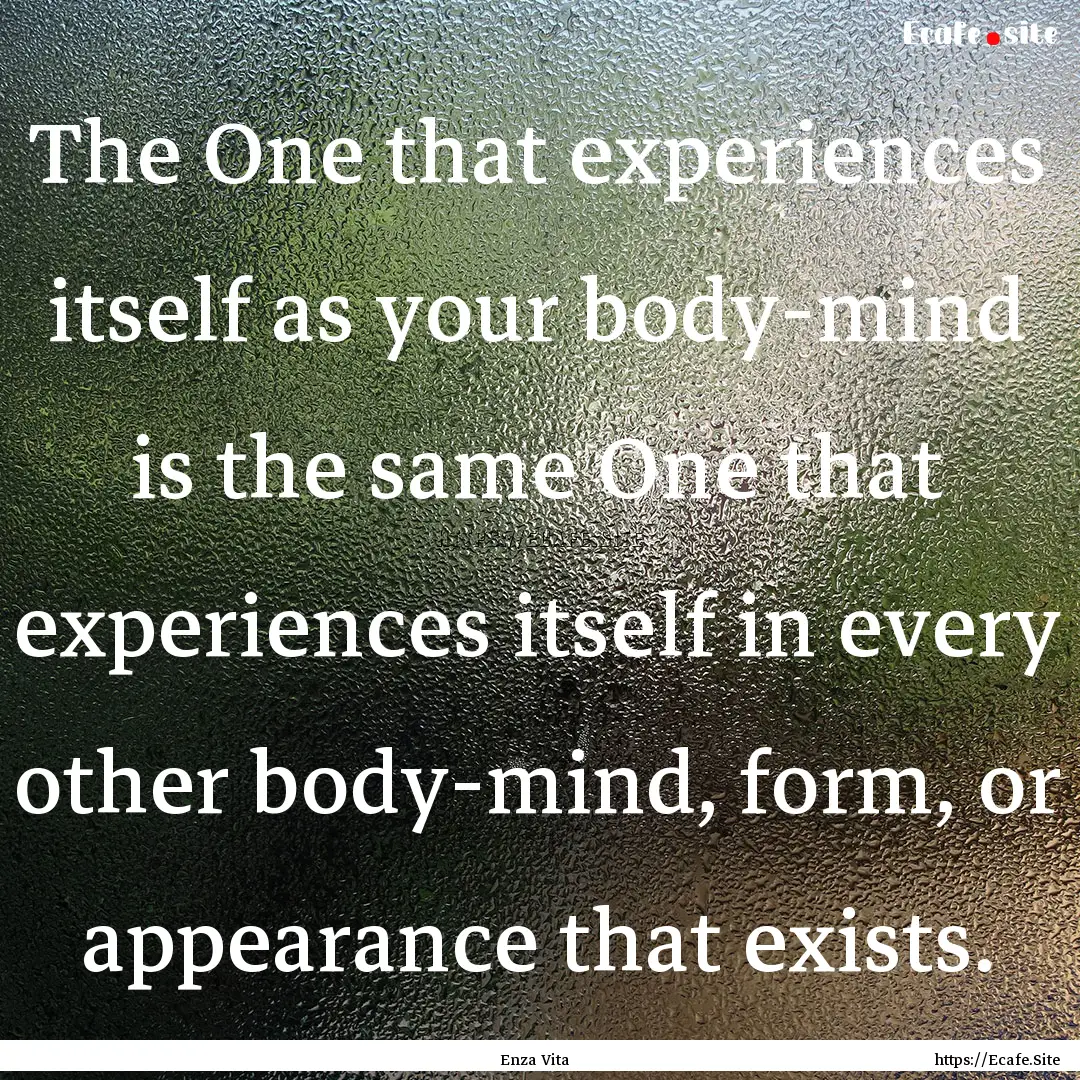 The One that experiences itself as your body-mind.... : Quote by Enza Vita