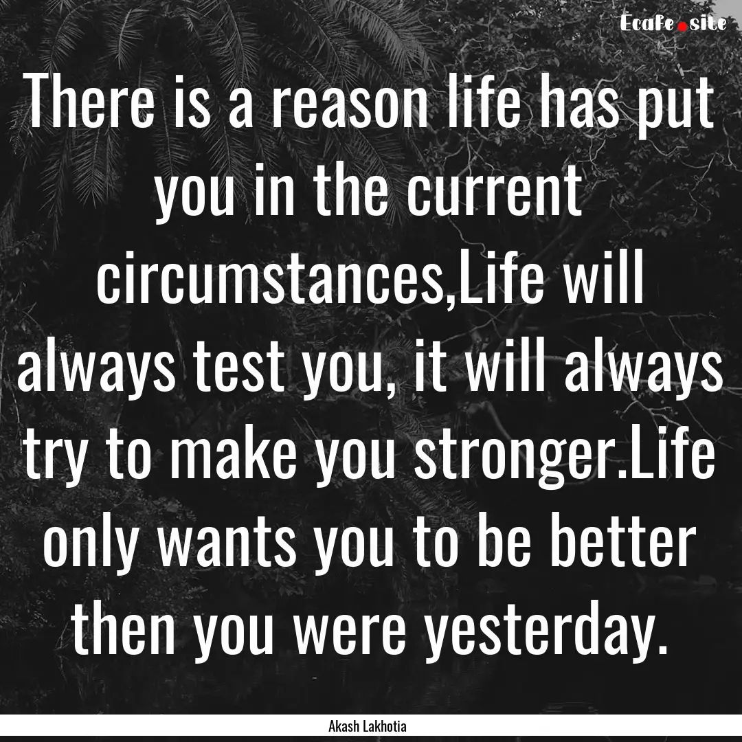 There is a reason life has put you in the.... : Quote by Akash Lakhotia