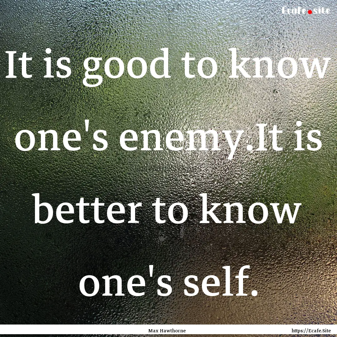 It is good to know one's enemy.It is better.... : Quote by Max Hawthorne