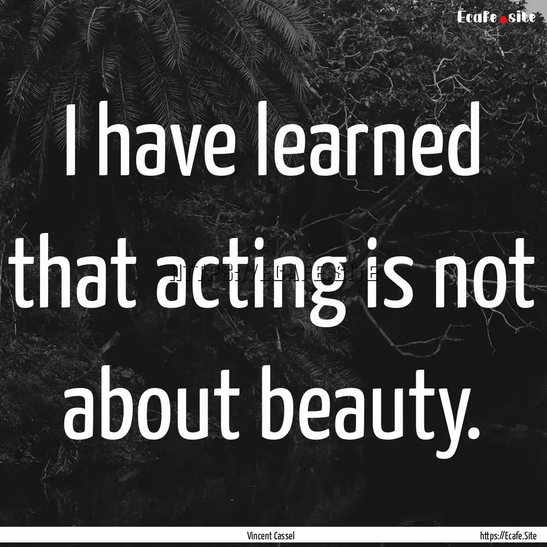 I have learned that acting is not about beauty..... : Quote by Vincent Cassel