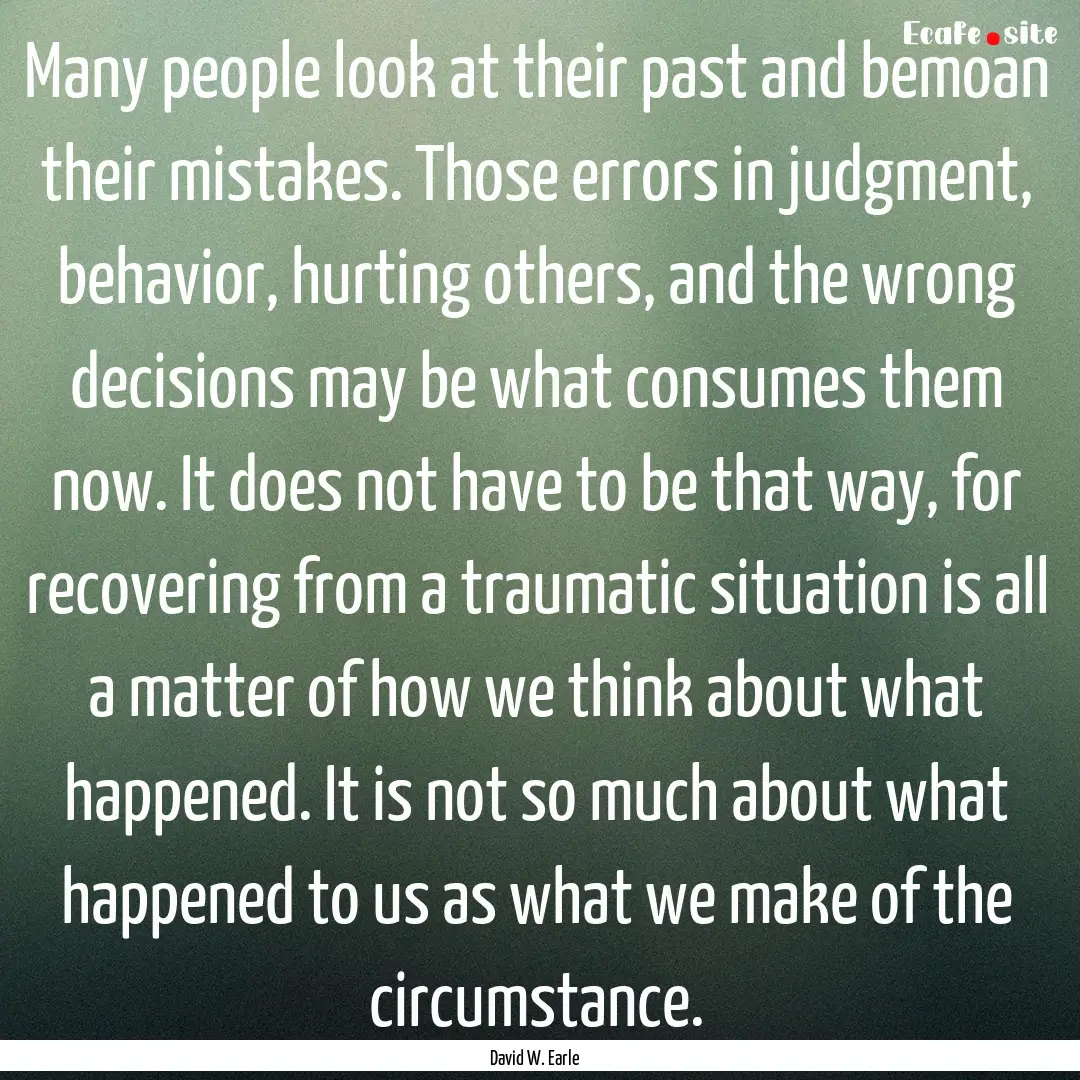 Many people look at their past and bemoan.... : Quote by David W. Earle