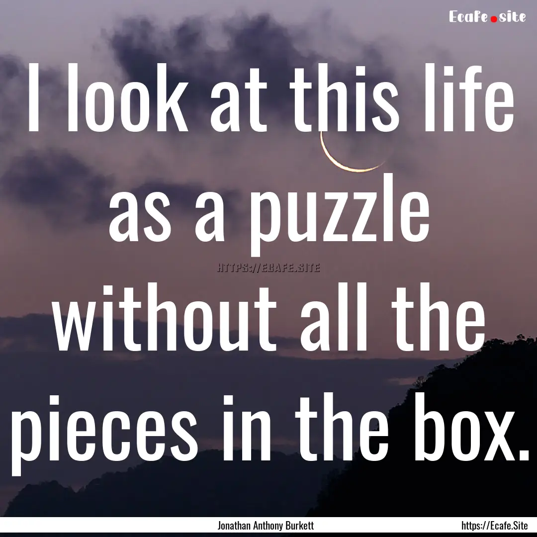 I look at this life as a puzzle without all.... : Quote by Jonathan Anthony Burkett