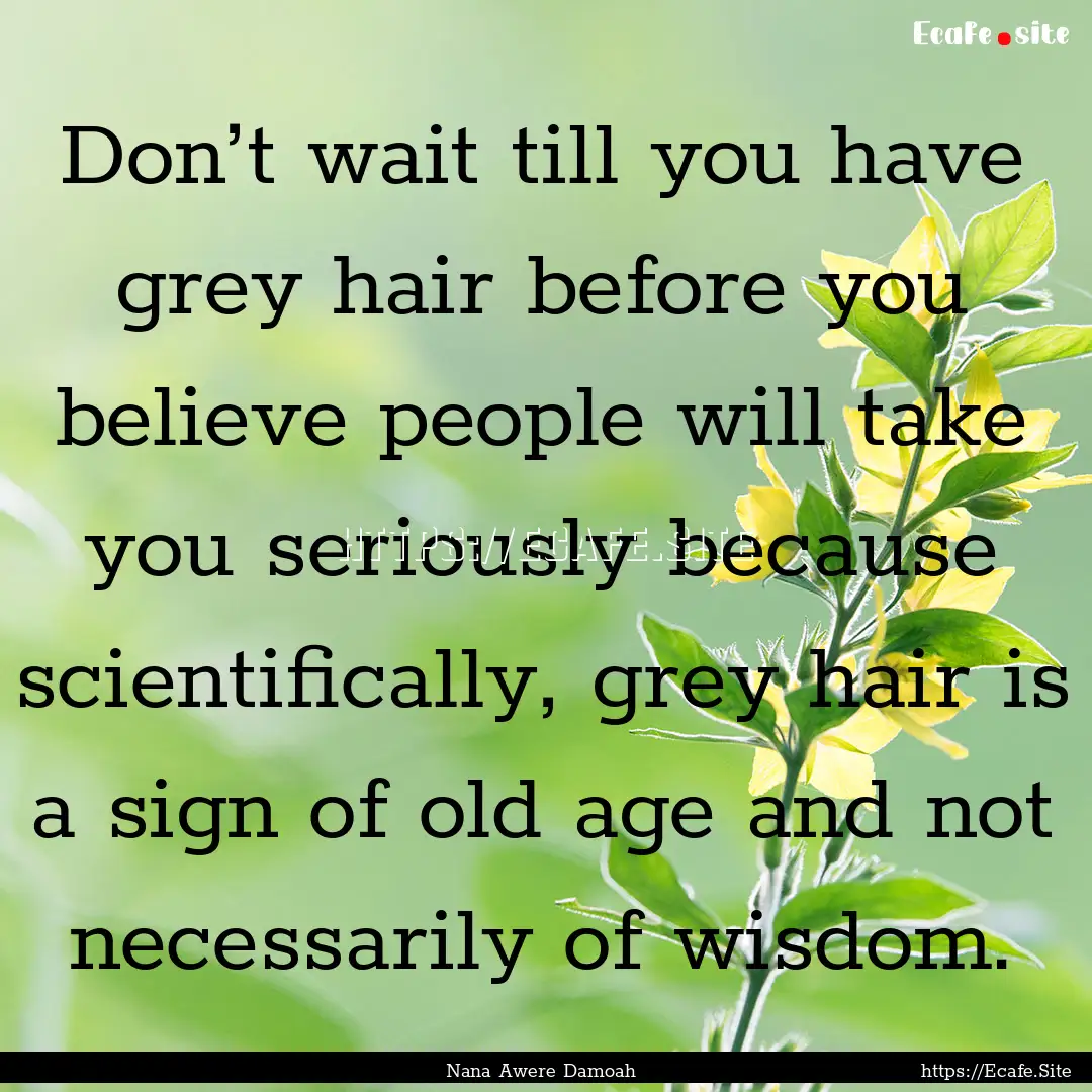 Don’t wait till you have grey hair before.... : Quote by Nana Awere Damoah