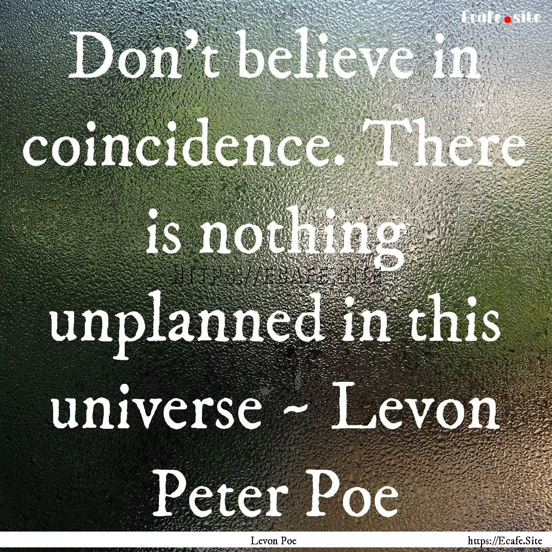 Don't believe in coincidence. There is nothing.... : Quote by Levon Poe