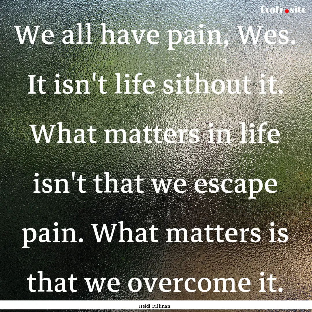 We all have pain, Wes. It isn't life sithout.... : Quote by Heidi Cullinan