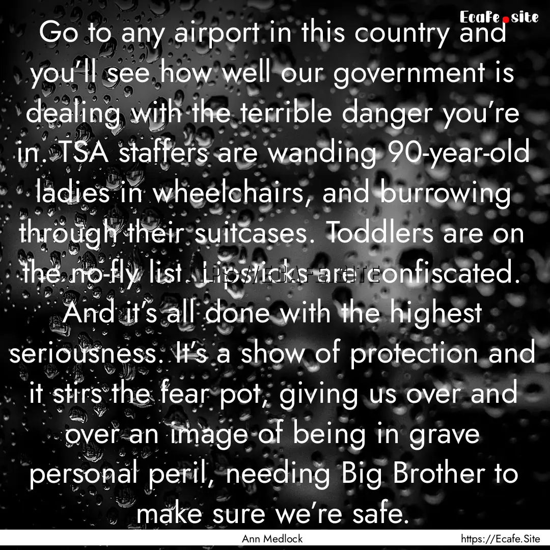 Go to any airport in this country and you’ll.... : Quote by Ann Medlock