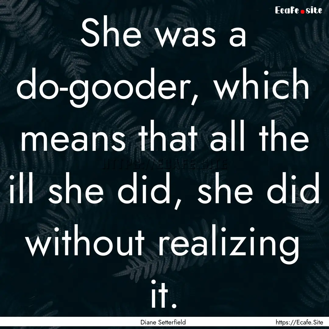 She was a do-gooder, which means that all.... : Quote by Diane Setterfield