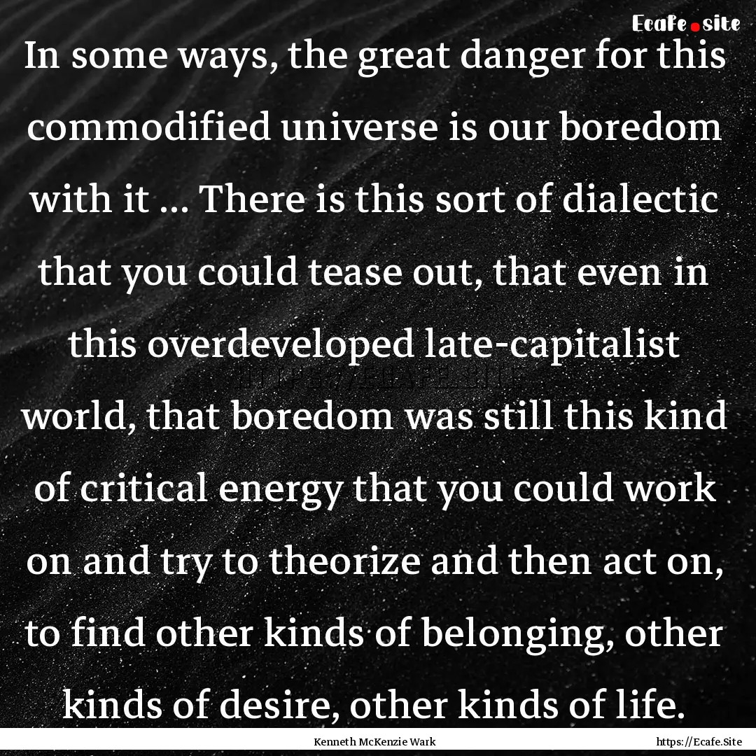 In some ways, the great danger for this commodified.... : Quote by Kenneth McKenzie Wark