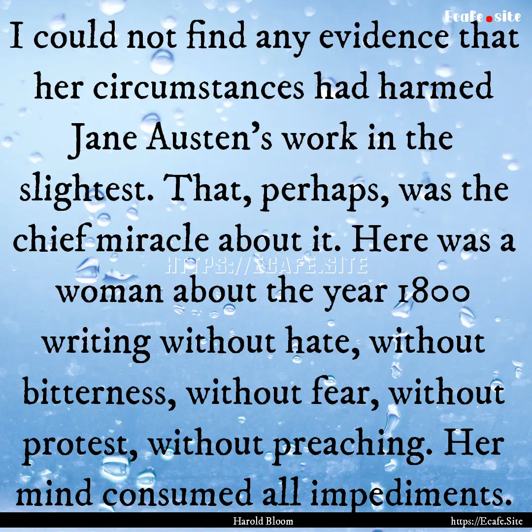 I could not find any evidence that her circumstances.... : Quote by Harold Bloom