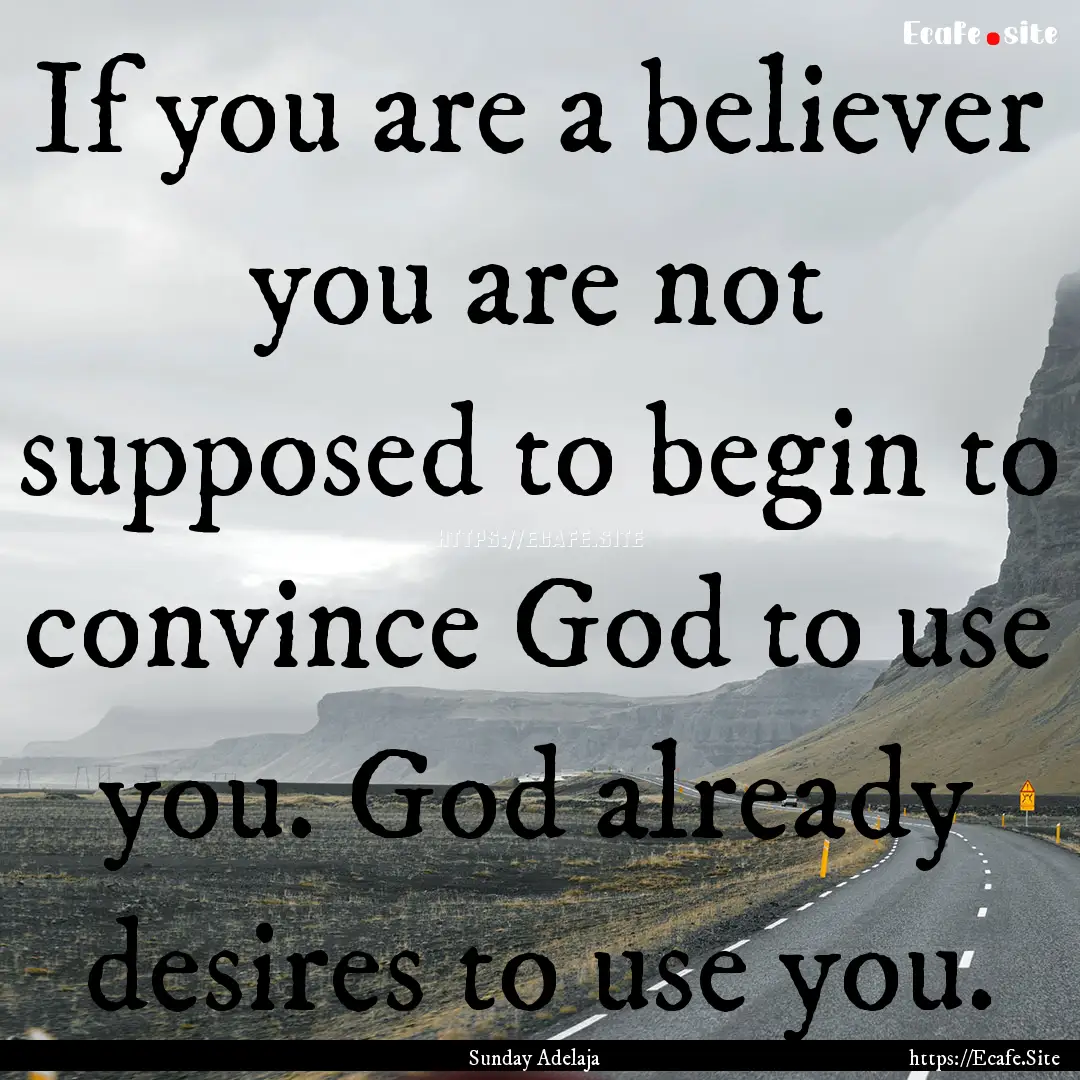 If you are a believer you are not supposed.... : Quote by Sunday Adelaja