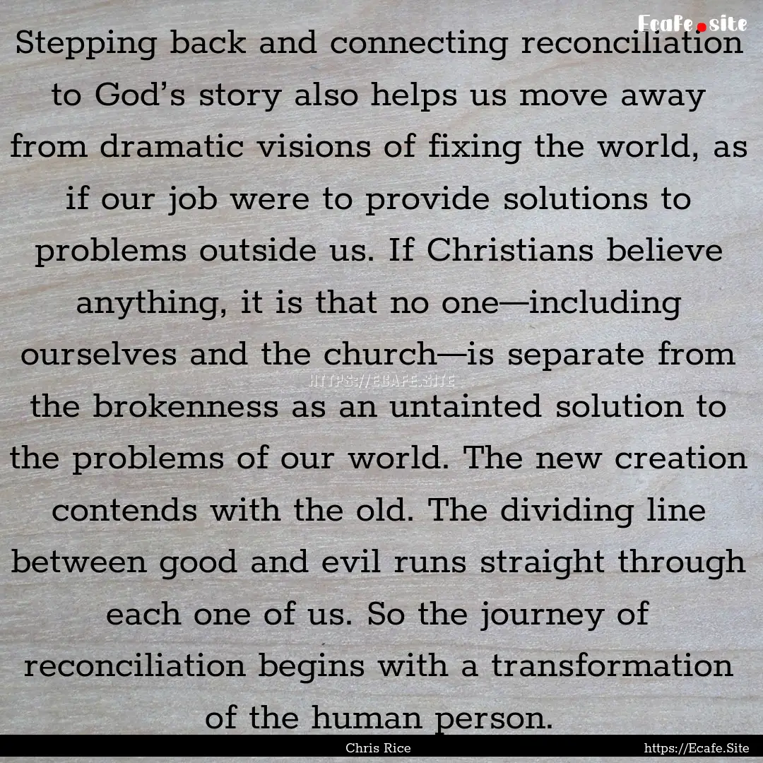 Stepping back and connecting reconciliation.... : Quote by Chris Rice