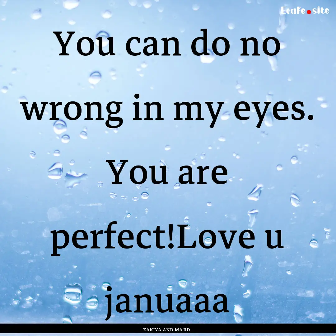 You can do no wrong in my eyes. You are perfect!Love.... : Quote by ZAKIYA AND MAJID