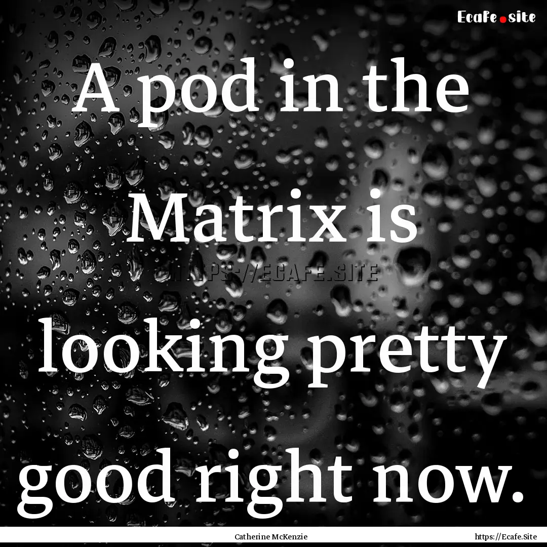 A pod in the Matrix is looking pretty good.... : Quote by Catherine McKenzie