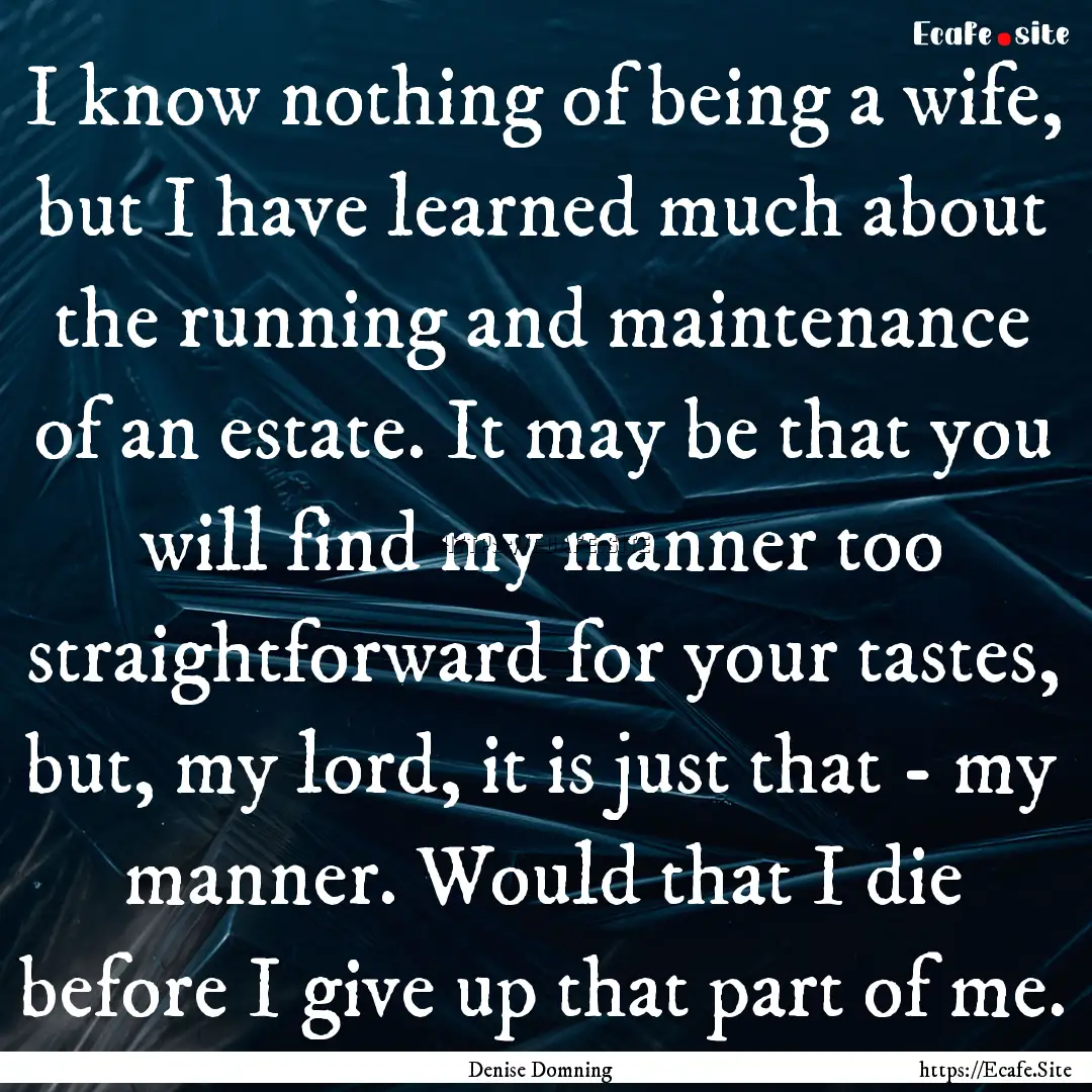 I know nothing of being a wife, but I have.... : Quote by Denise Domning