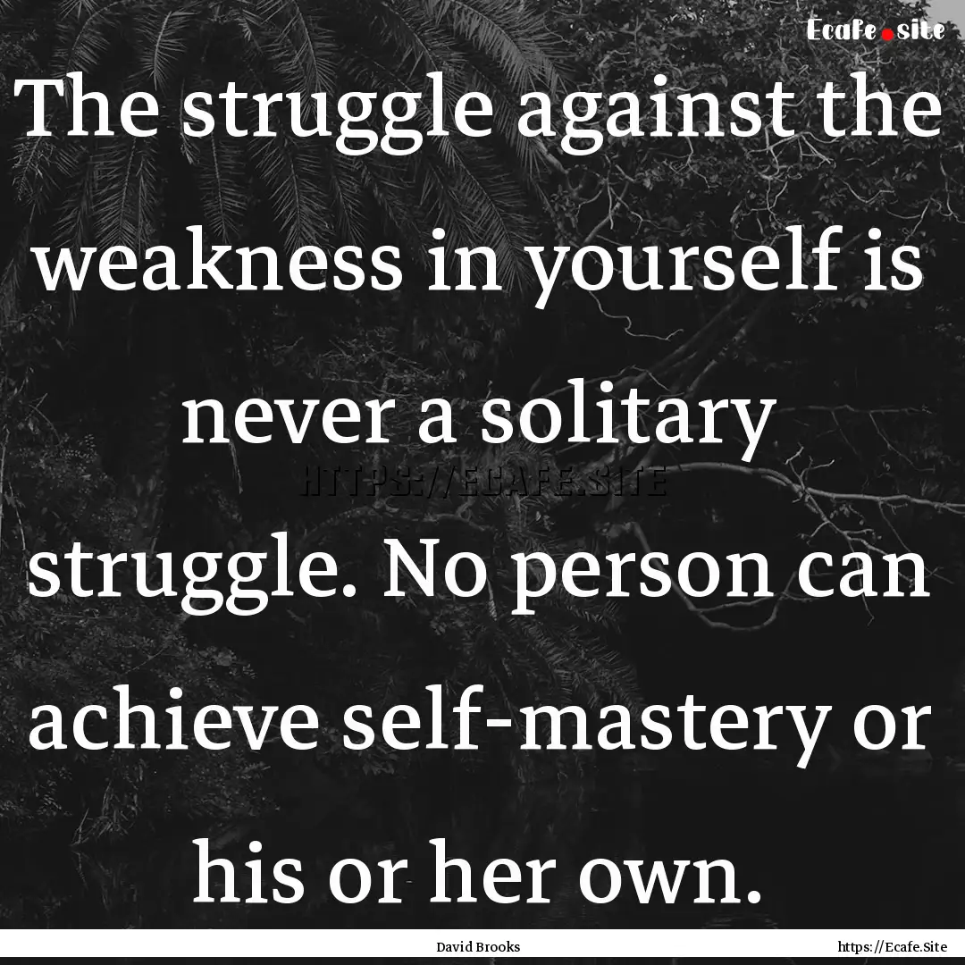 The struggle against the weakness in yourself.... : Quote by David Brooks