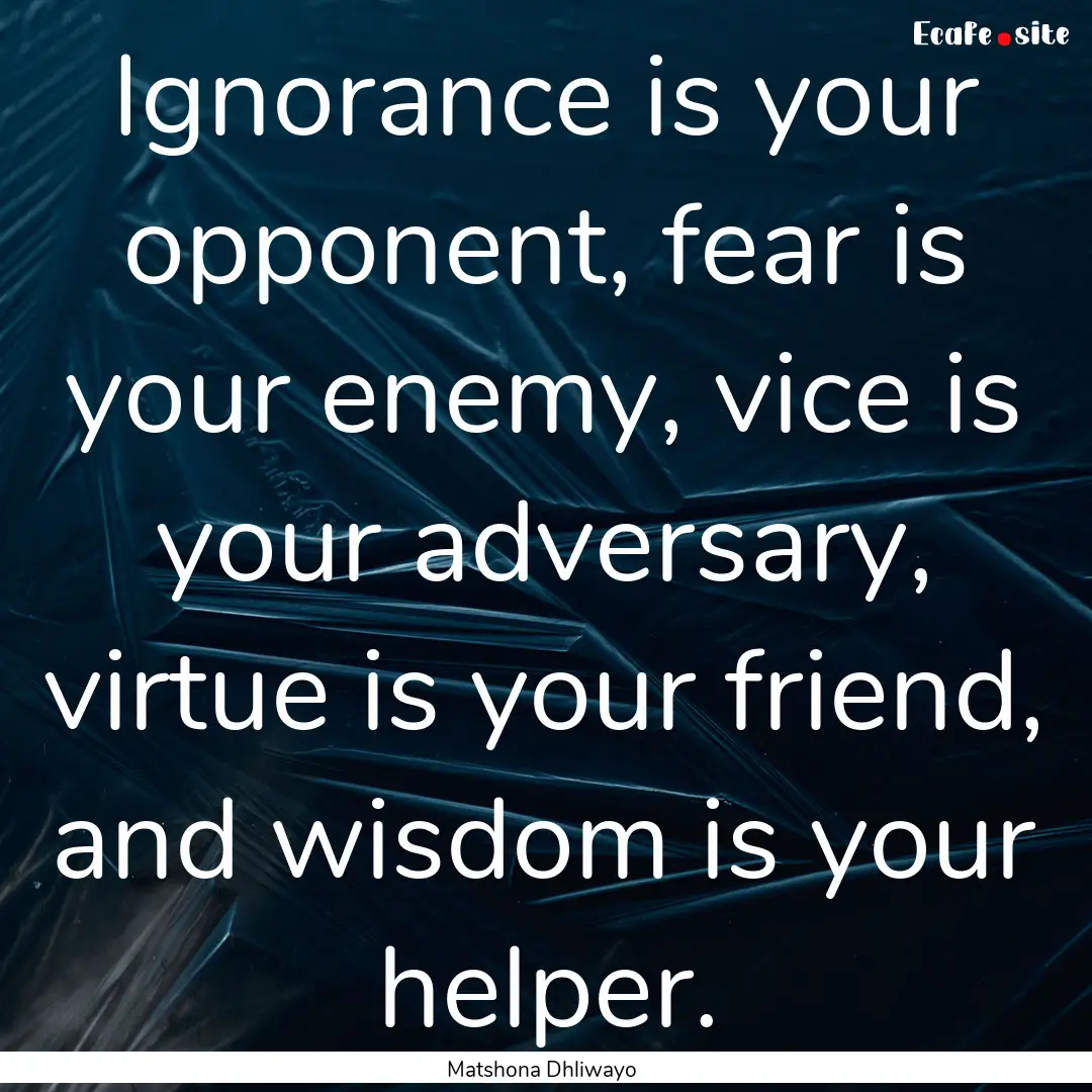 Ignorance is your opponent, fear is your.... : Quote by Matshona Dhliwayo