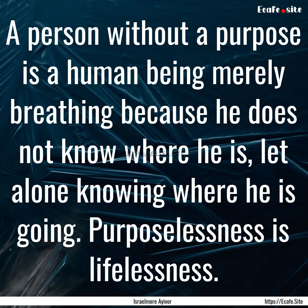 A person without a purpose is a human being.... : Quote by Israelmore Ayivor