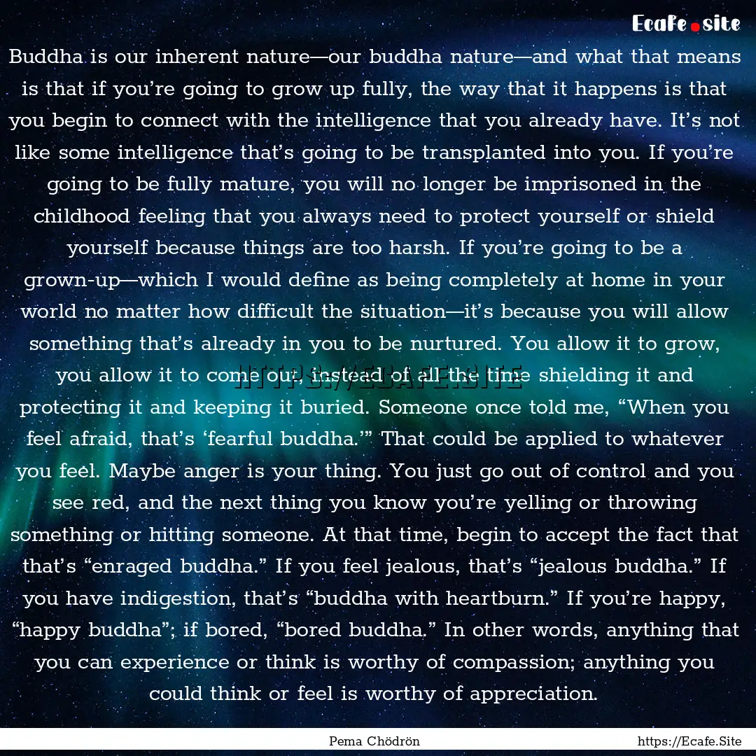 Buddha is our inherent nature—our buddha.... : Quote by Pema Chödrön