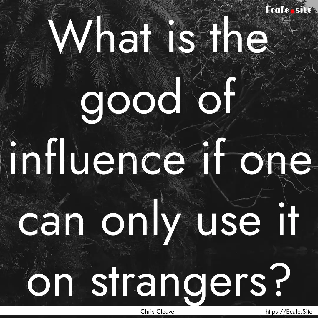 What is the good of influence if one can.... : Quote by Chris Cleave