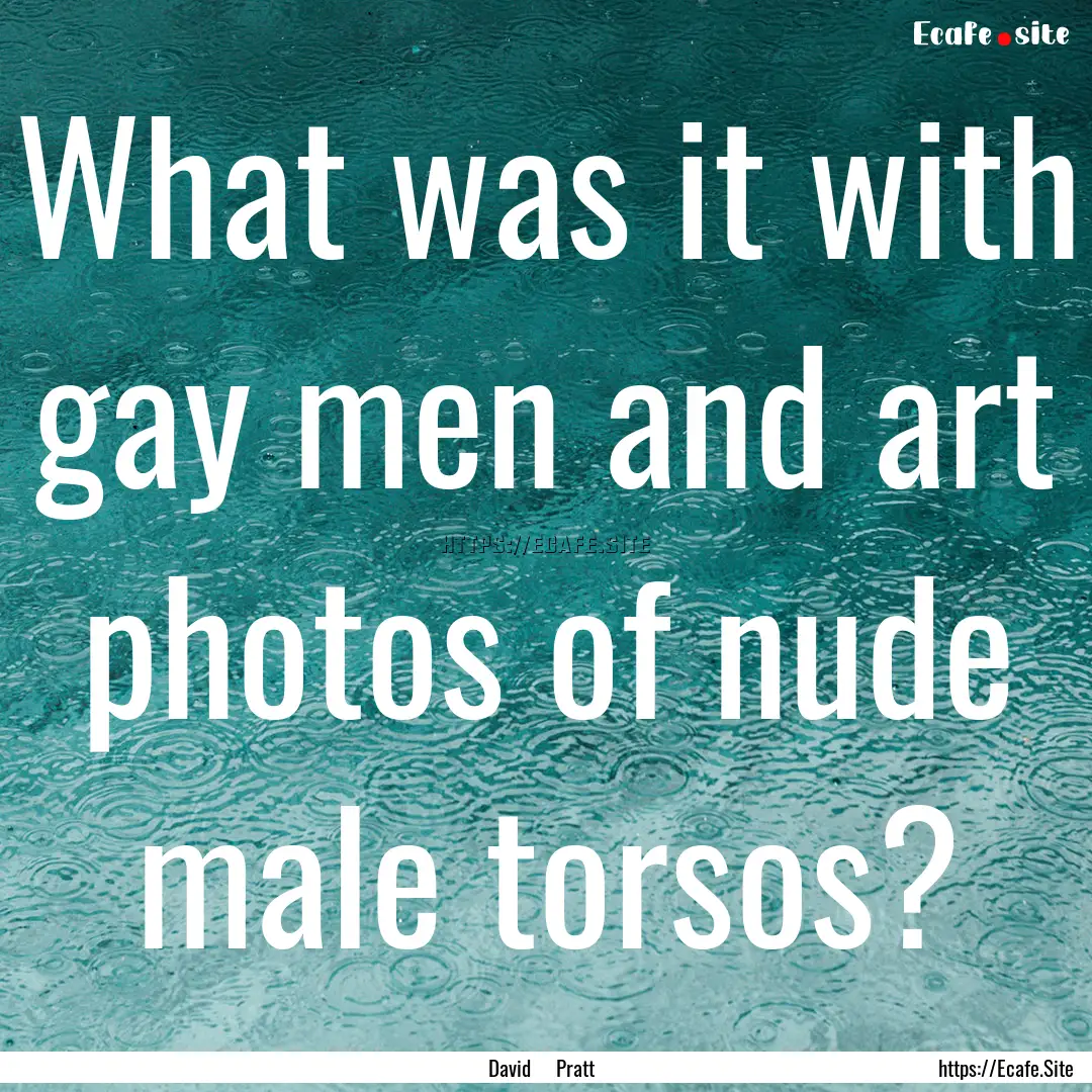 What was it with gay men and art photos of.... : Quote by David Pratt