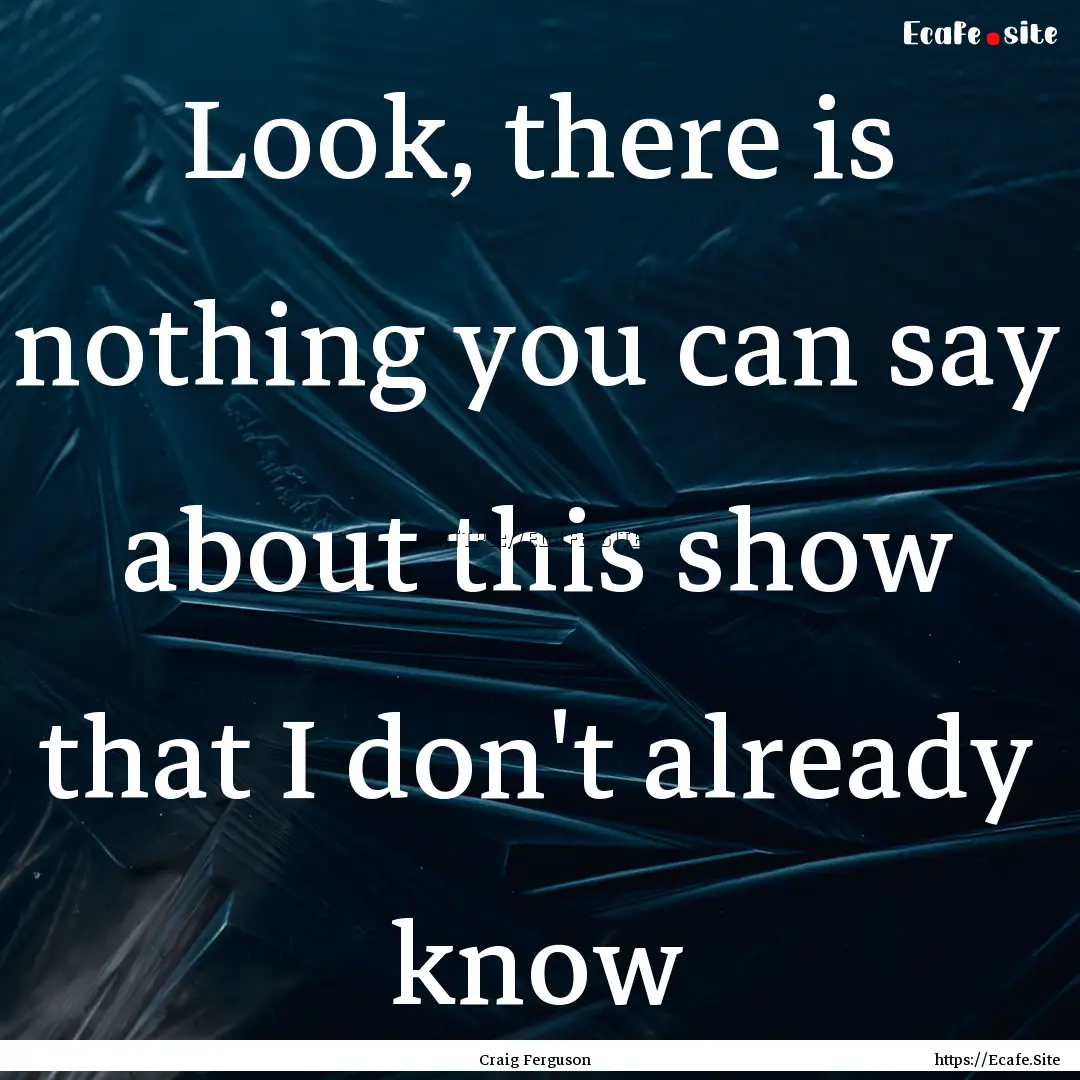 Look, there is nothing you can say about.... : Quote by Craig Ferguson