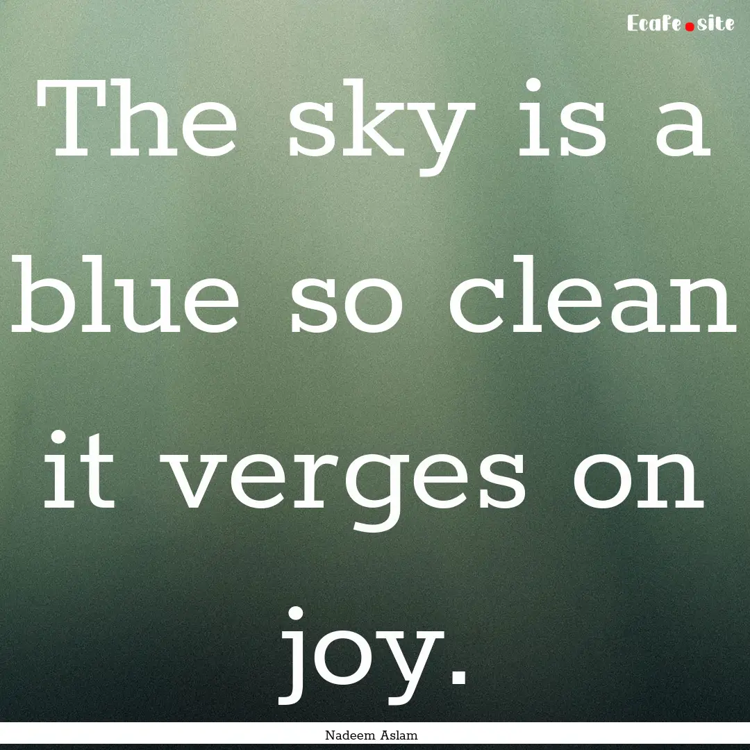 The sky is a blue so clean it verges on joy..... : Quote by Nadeem Aslam