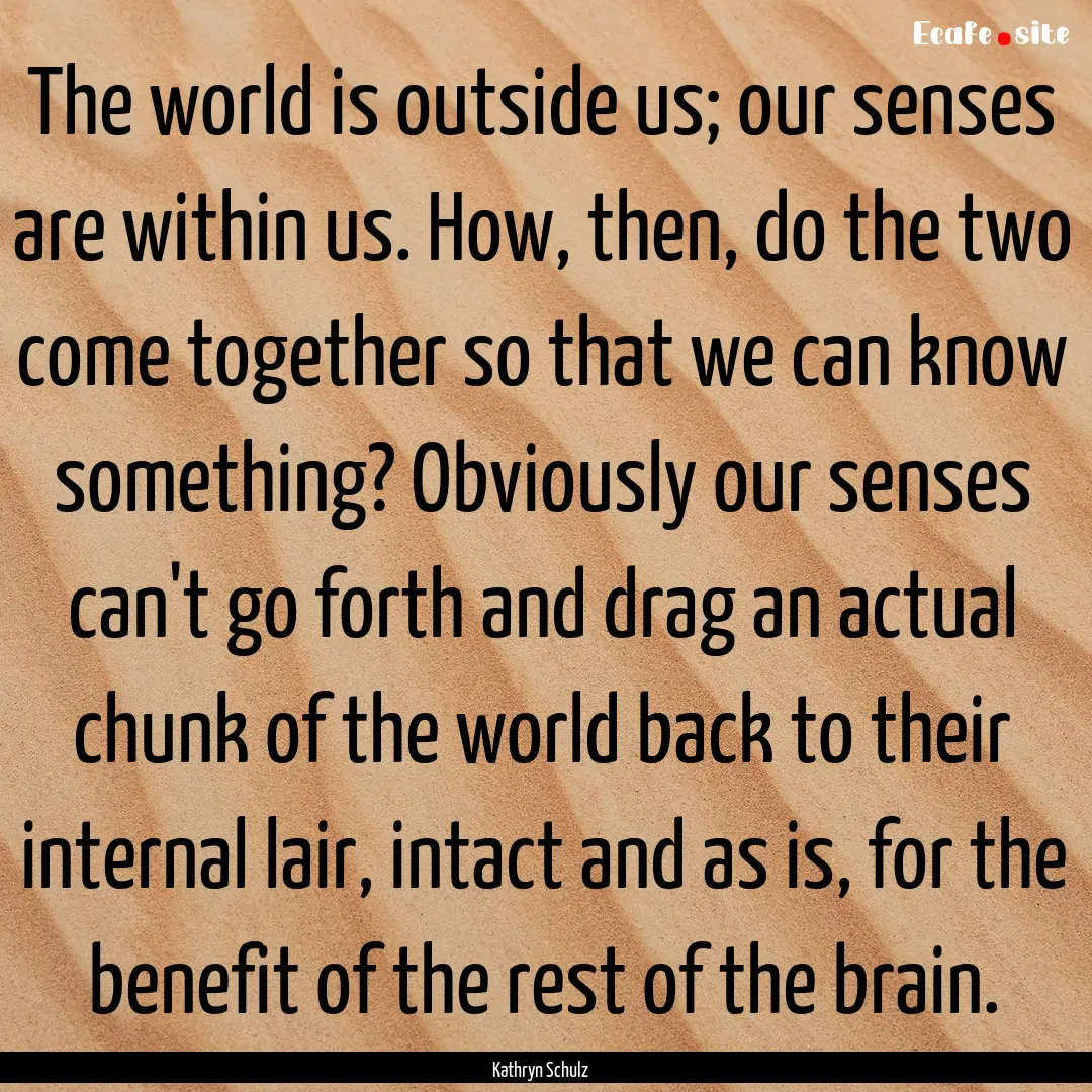 The world is outside us; our senses are within.... : Quote by Kathryn Schulz