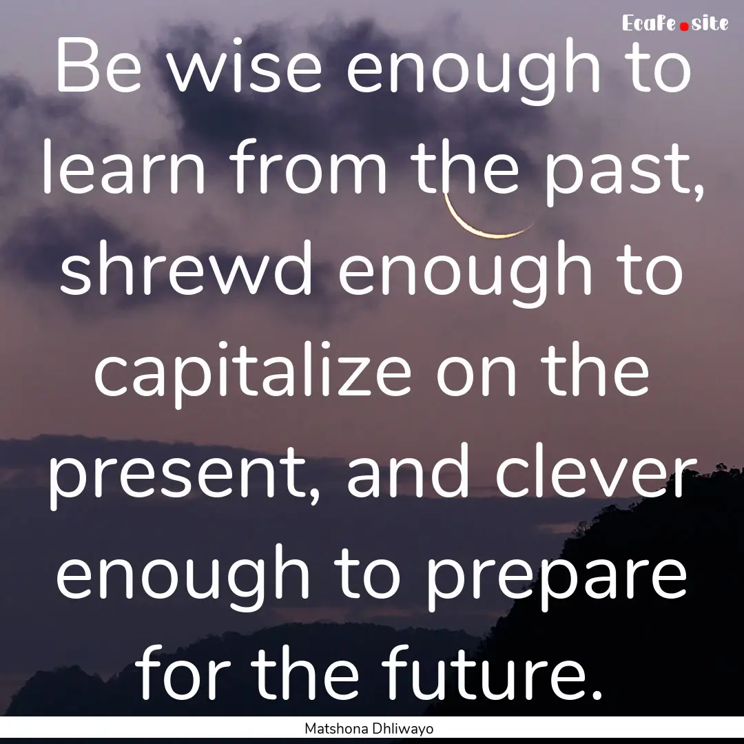 Be wise enough to learn from the past, shrewd.... : Quote by Matshona Dhliwayo