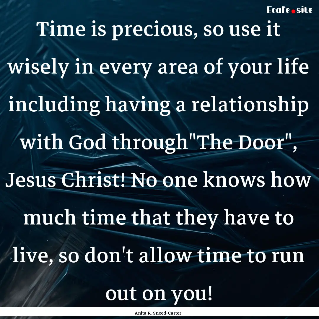 Time is precious, so use it wisely in every.... : Quote by Anita R. Sneed-Carter