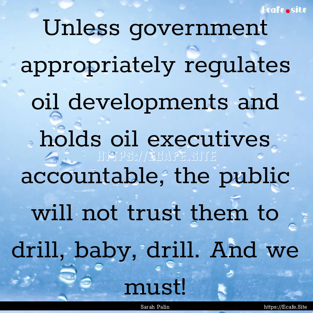 Unless government appropriately regulates.... : Quote by Sarah Palin