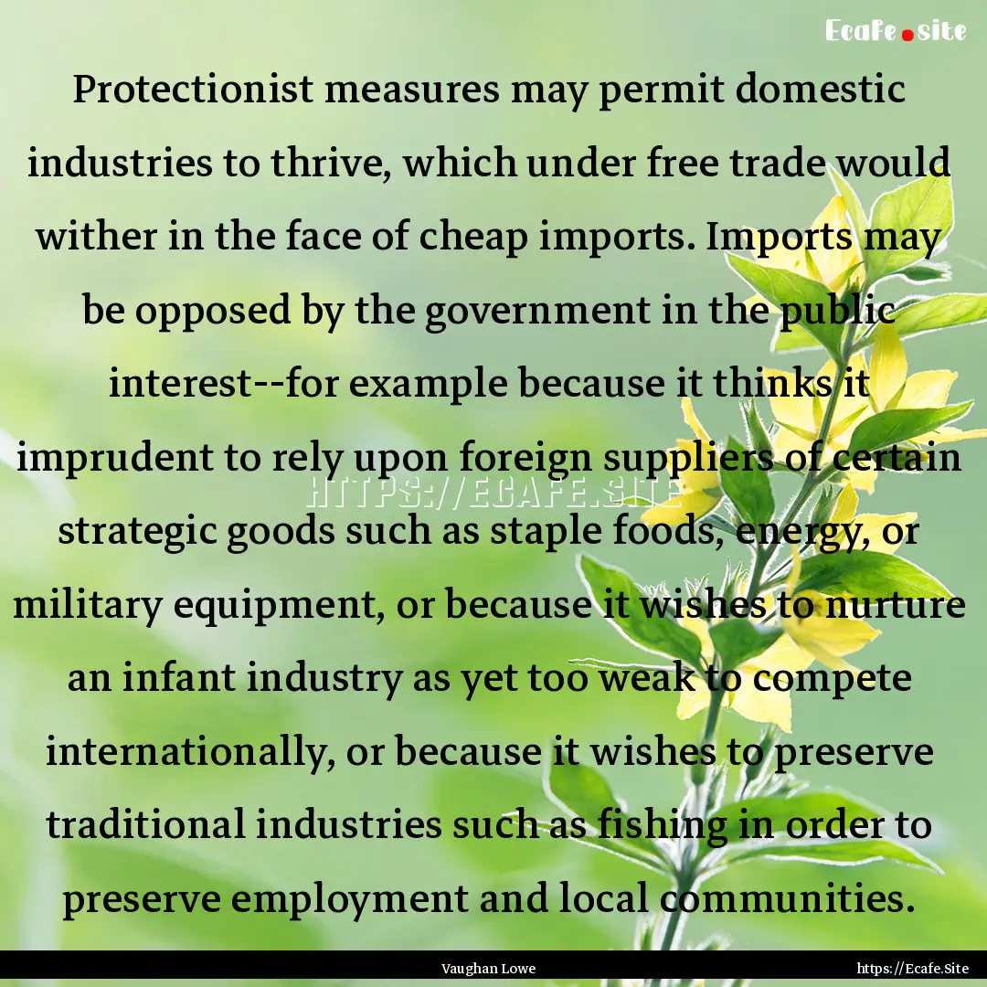 Protectionist measures may permit domestic.... : Quote by Vaughan Lowe