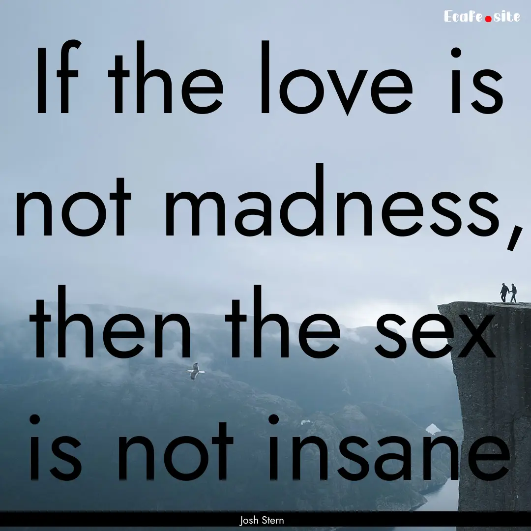 If the love is not madness, then the sex.... : Quote by Josh Stern