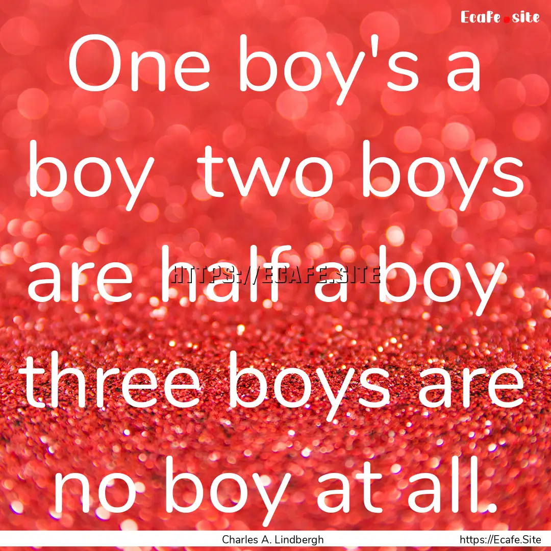 One boy's a boy two boys are half a boy.... : Quote by Charles A. Lindbergh