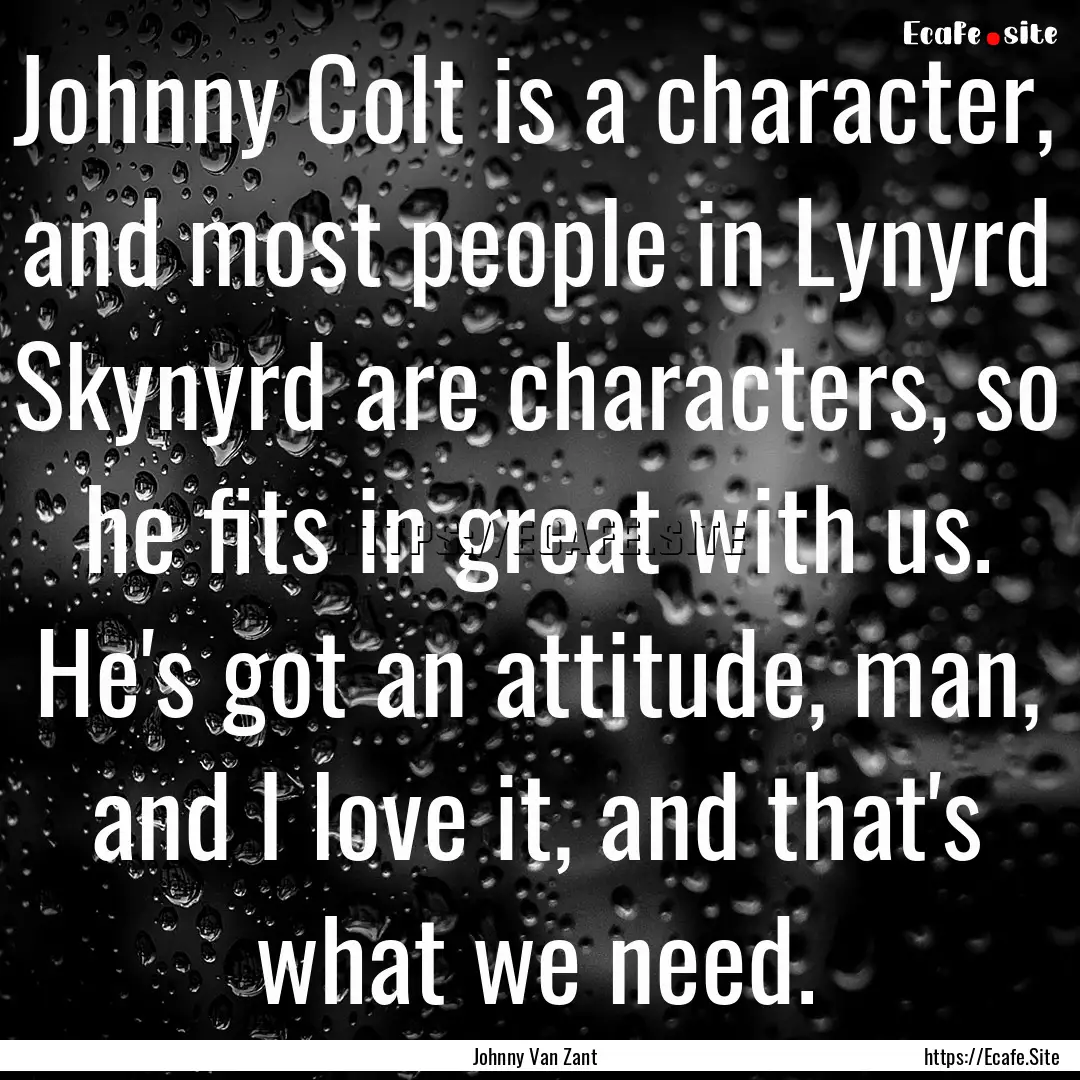 Johnny Colt is a character, and most people.... : Quote by Johnny Van Zant