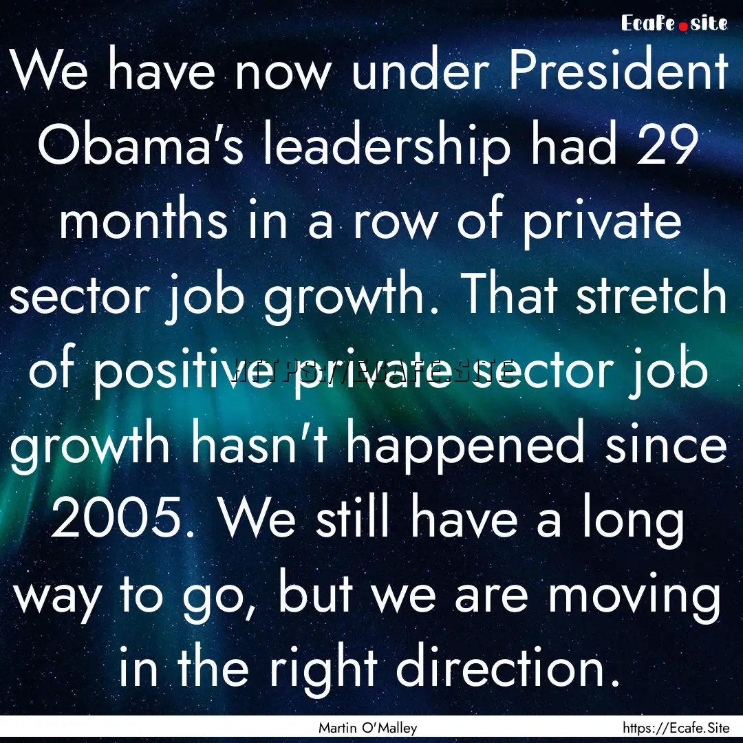 We have now under President Obama's leadership.... : Quote by Martin O'Malley