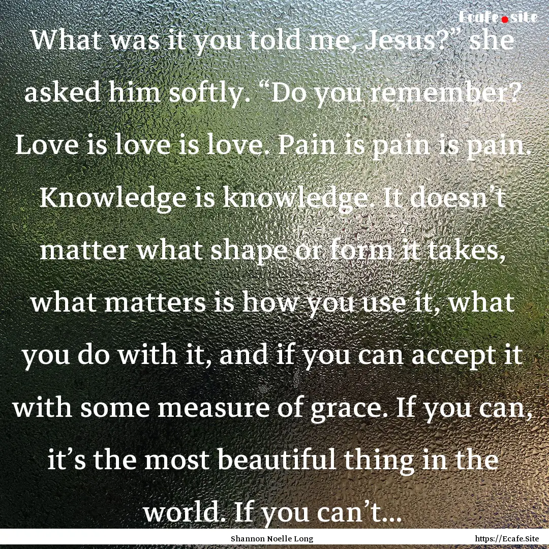 What was it you told me, Jesus?” she asked.... : Quote by Shannon Noelle Long