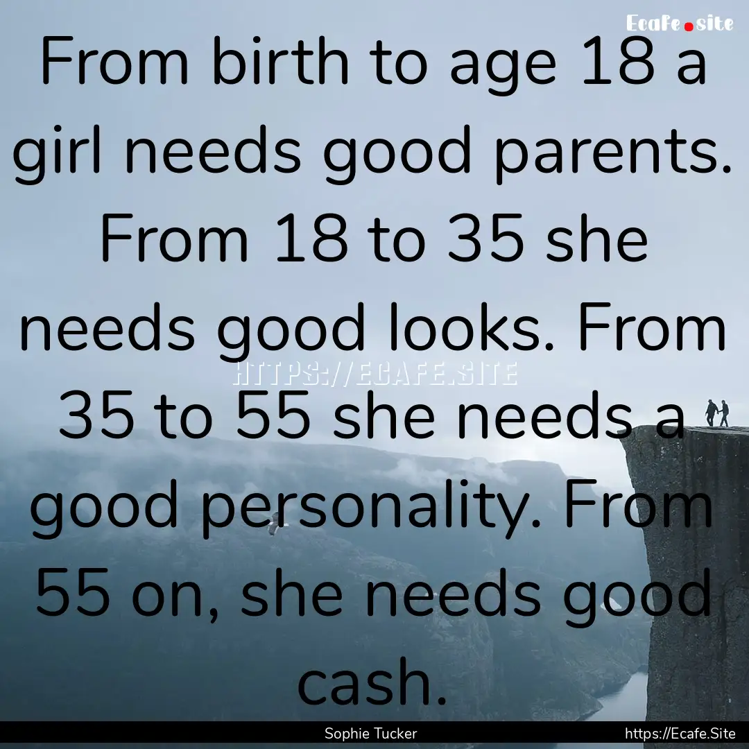 From birth to age 18 a girl needs good parents..... : Quote by Sophie Tucker