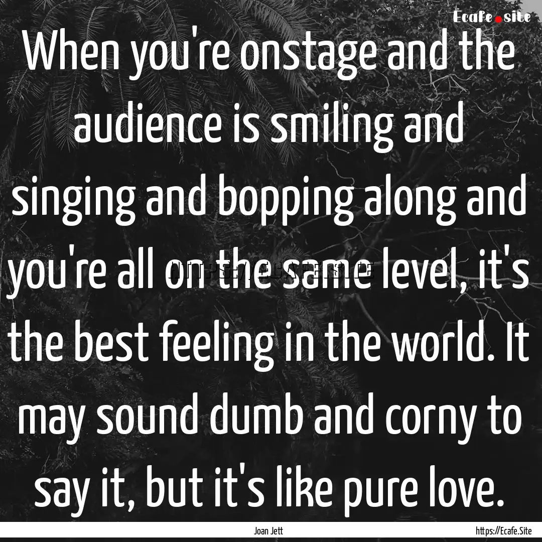 When you're onstage and the audience is smiling.... : Quote by Joan Jett