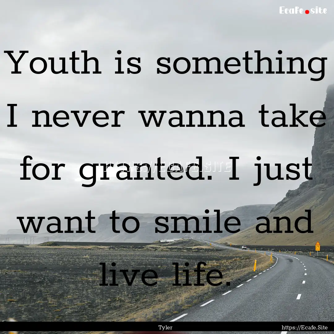 Youth is something I never wanna take for.... : Quote by Tyler