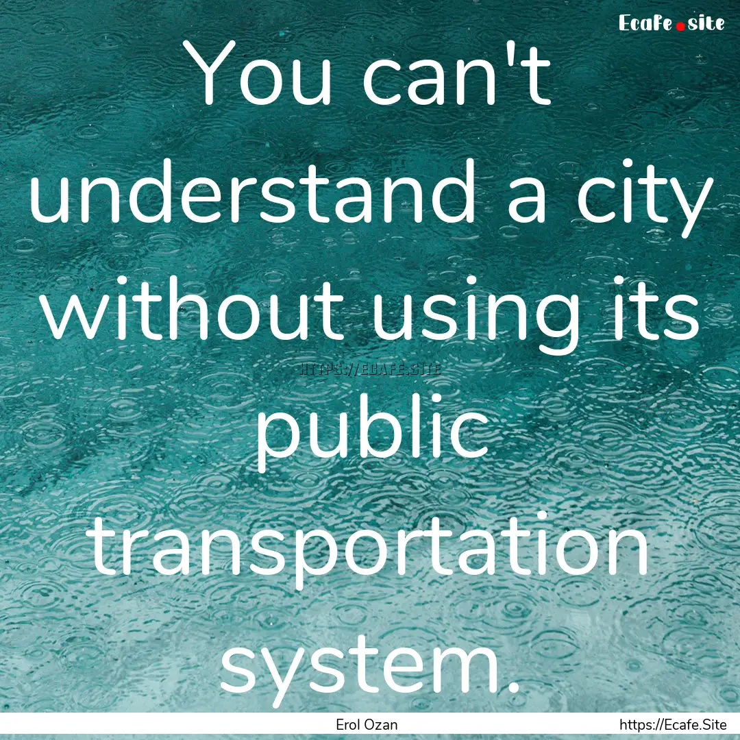 You can't understand a city without using.... : Quote by Erol Ozan