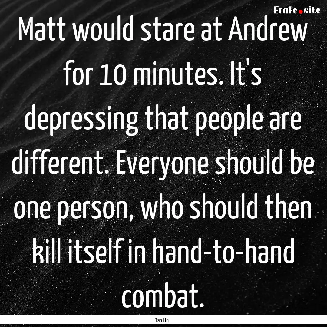 Matt would stare at Andrew for 10 minutes..... : Quote by Tao Lin