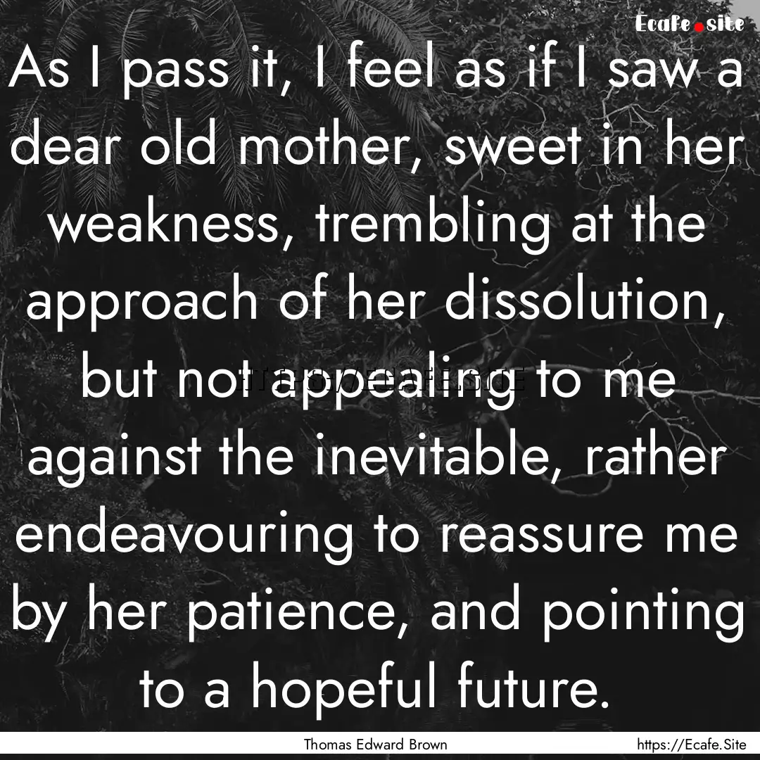 As I pass it, I feel as if I saw a dear old.... : Quote by Thomas Edward Brown