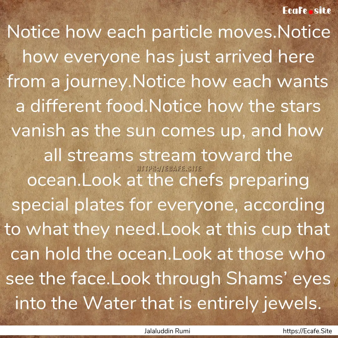 Notice how each particle moves.Notice how.... : Quote by Jalaluddin Rumi