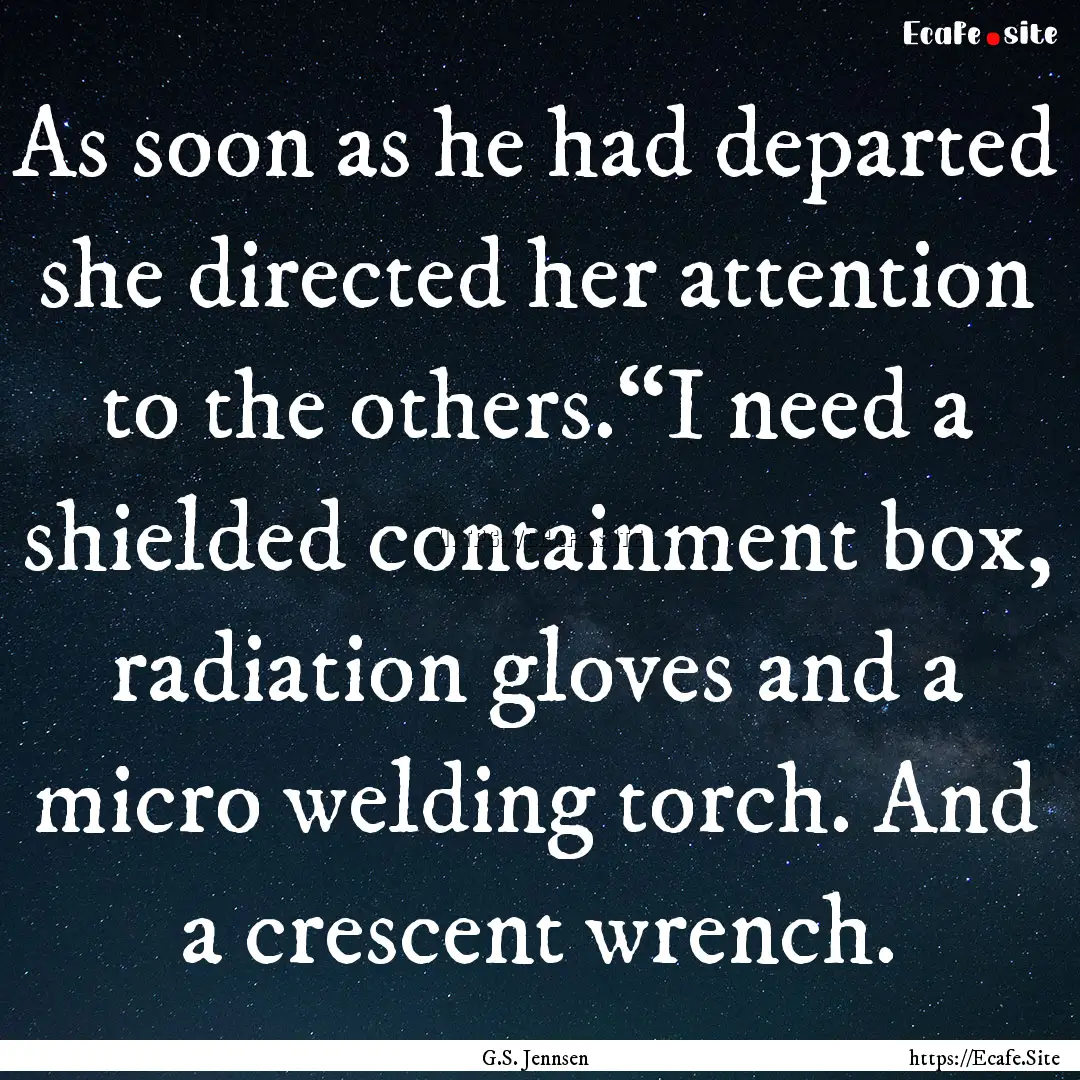 As soon as he had departed she directed her.... : Quote by G.S. Jennsen