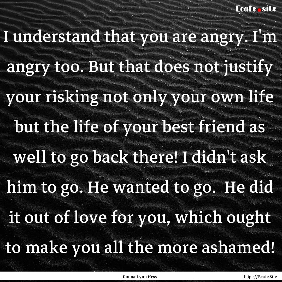 I understand that you are angry. I'm angry.... : Quote by Donna Lynn Hess