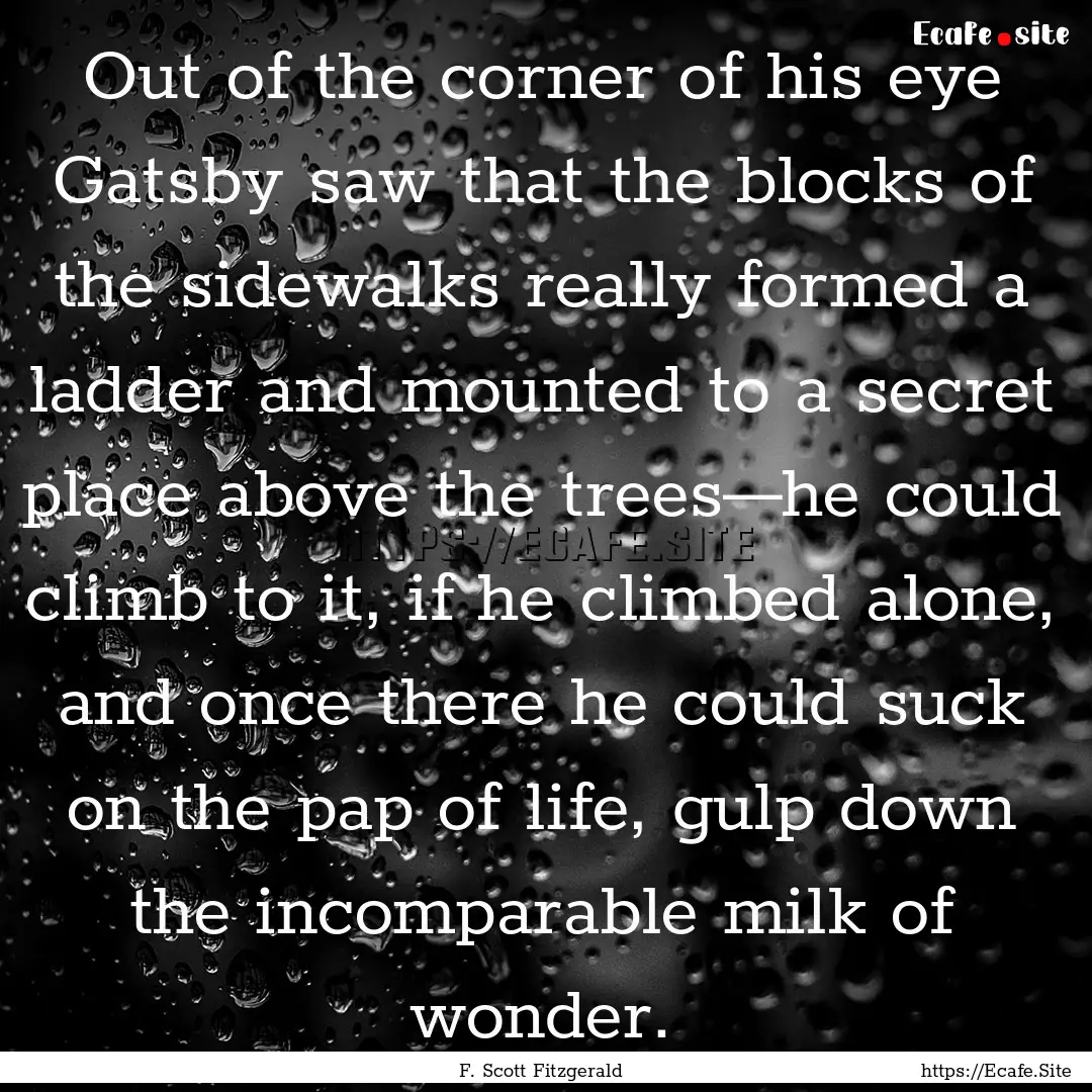 Out of the corner of his eye Gatsby saw that.... : Quote by F. Scott Fitzgerald