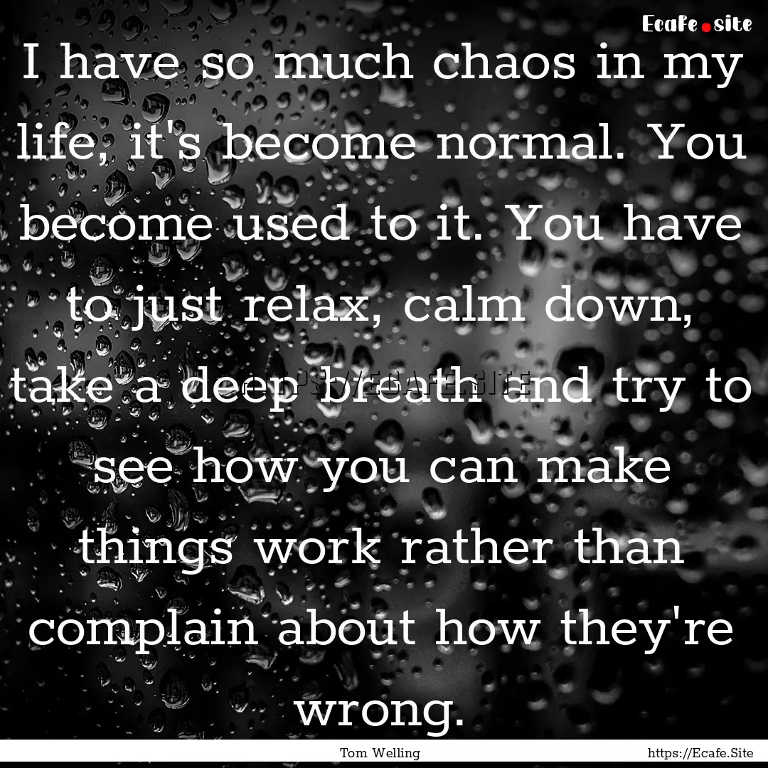 I have so much chaos in my life, it's become.... : Quote by Tom Welling