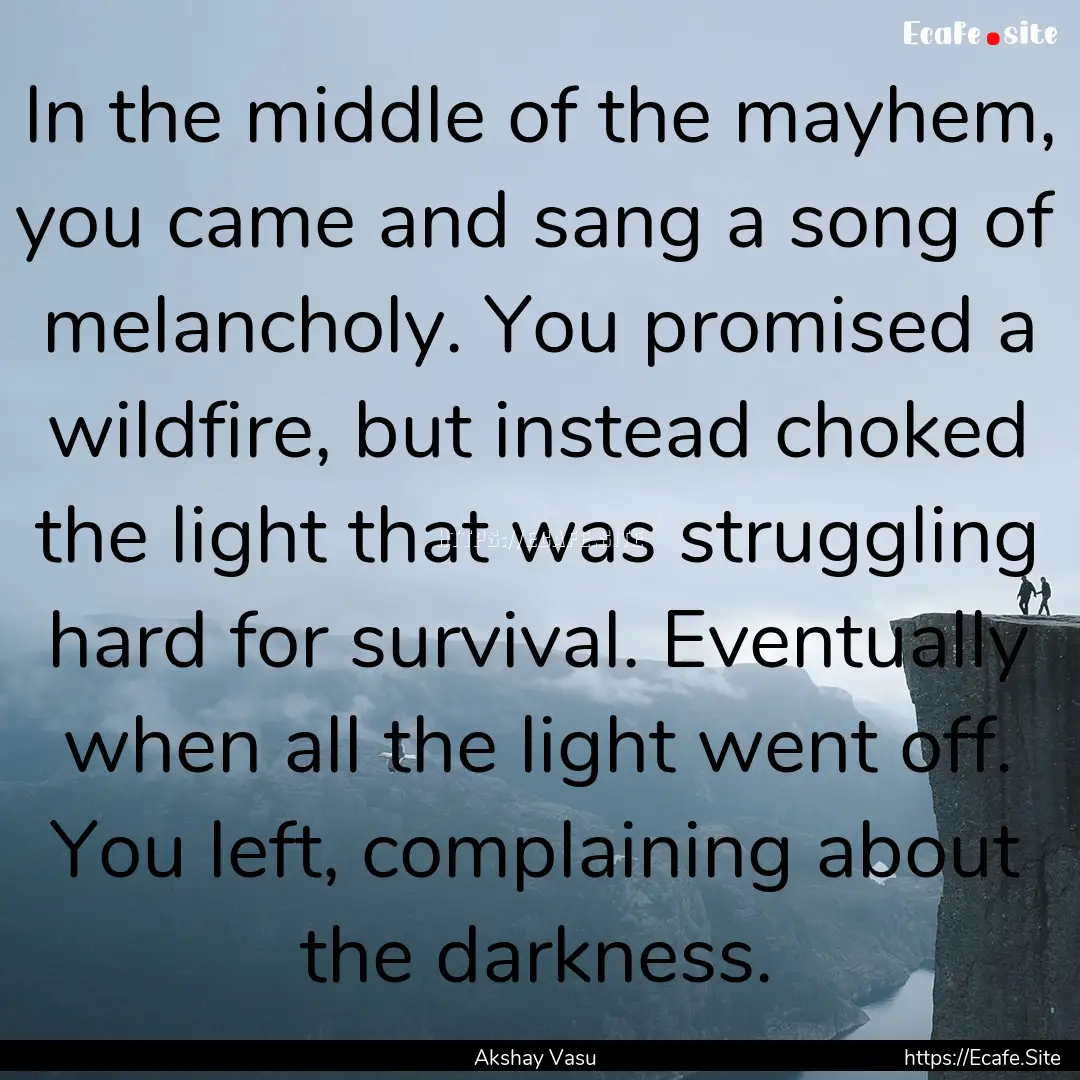 In the middle of the mayhem, you came and.... : Quote by Akshay Vasu