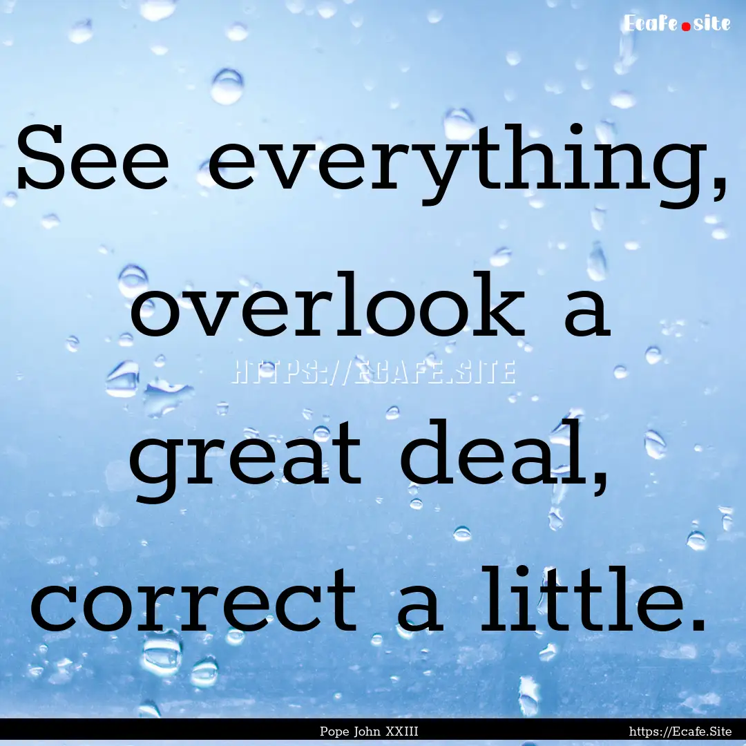 See everything, overlook a great deal, correct.... : Quote by Pope John XXIII