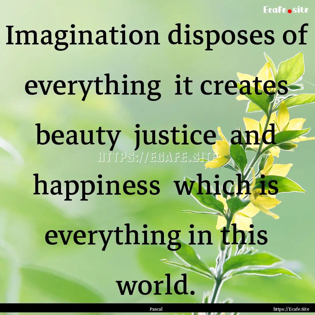 Imagination disposes of everything it creates.... : Quote by Pascal